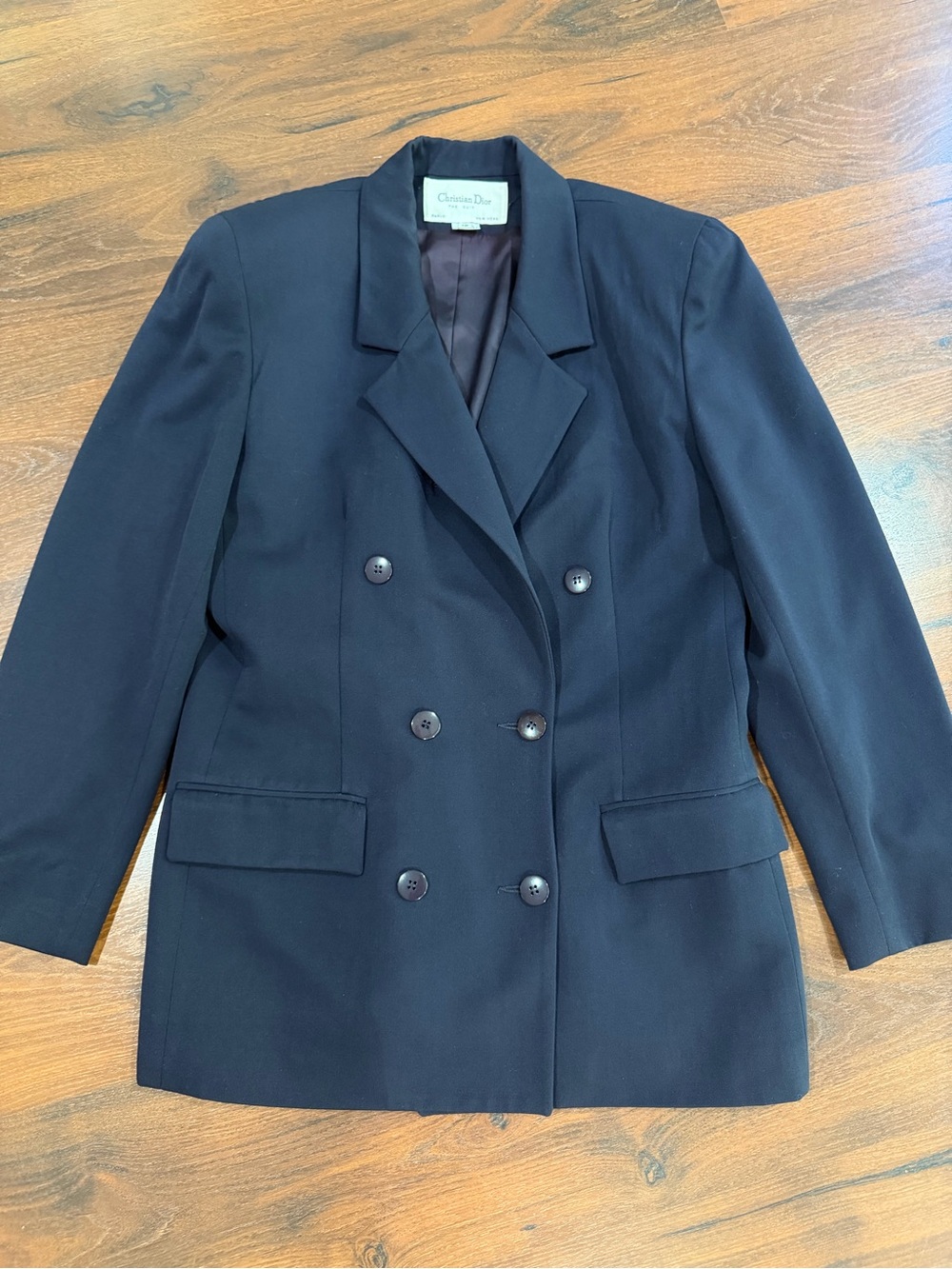 Christian Dior Monsieur 100% Wool Double Breasted Blazer Dark Navy Black Plaid